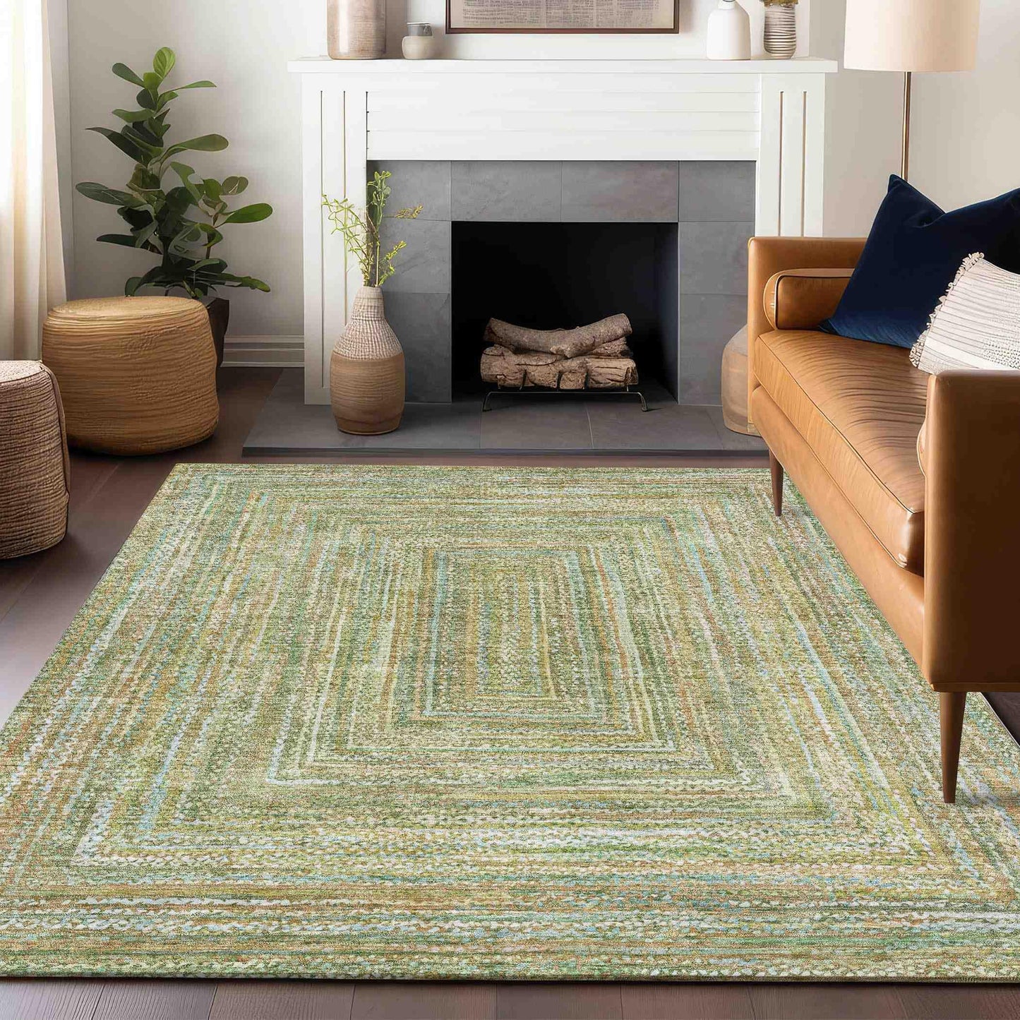 Haelara Green Washable Indoor-Outdoor Rug