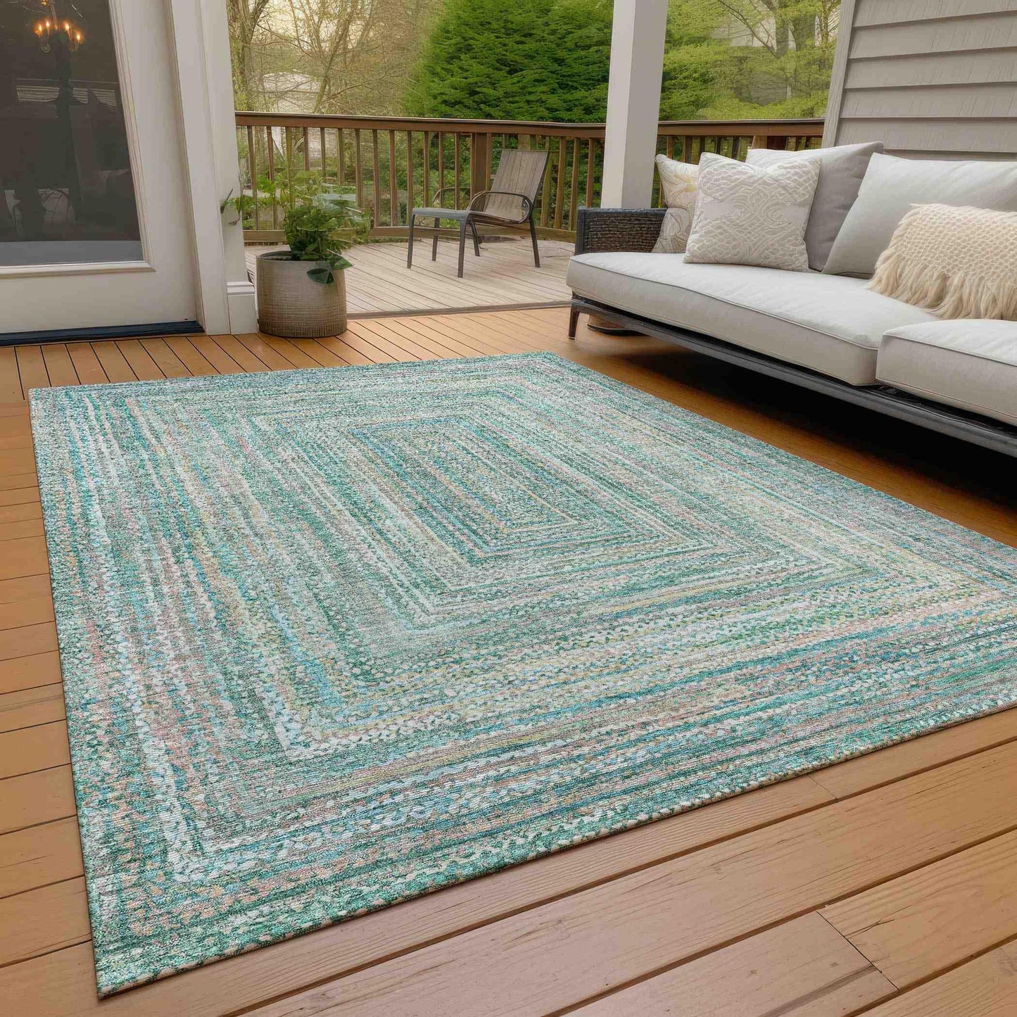 Haelara Teal Washable Indoor-Outdoor Rug