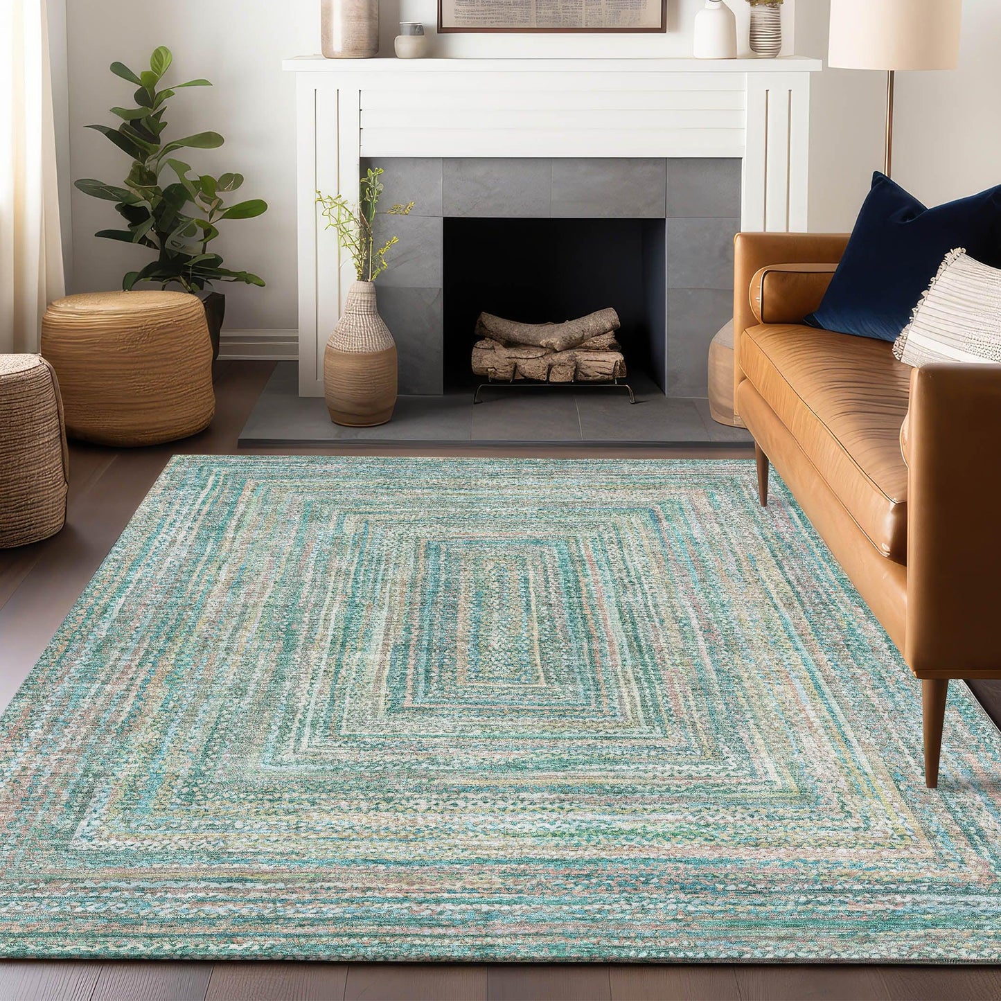 Haelara Teal Washable Indoor-Outdoor Rug