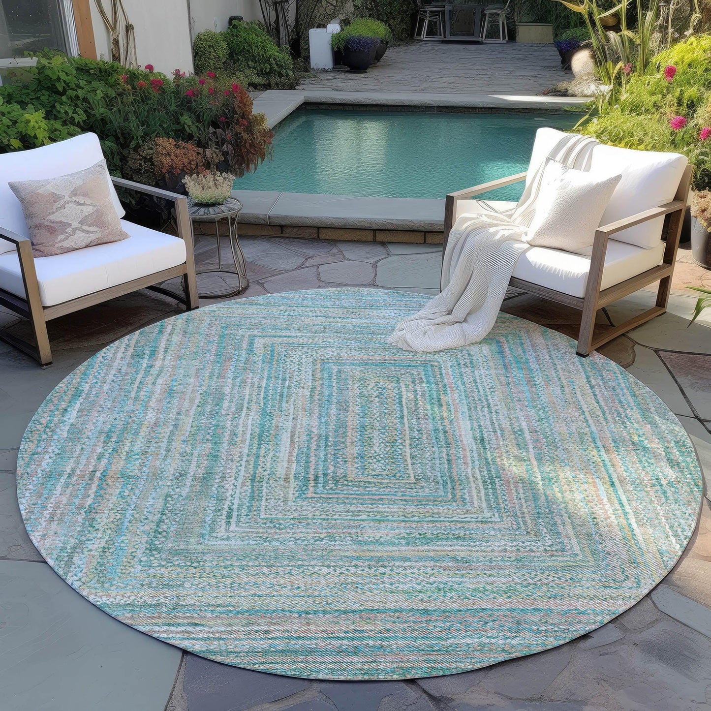 Haelara Teal Washable Indoor-Outdoor Rug