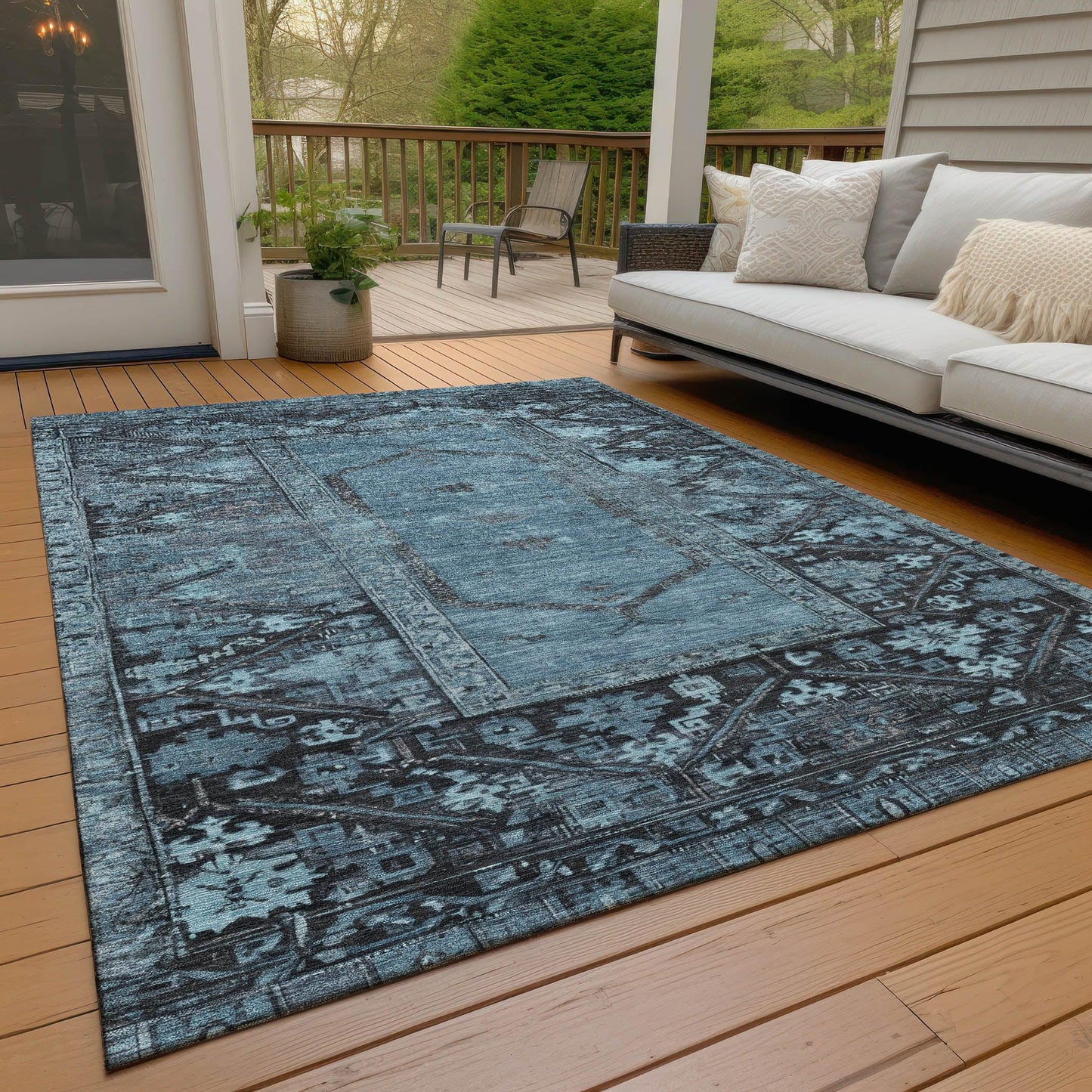 Haelaris Blue Washable Indoor-Outdoor Rug
