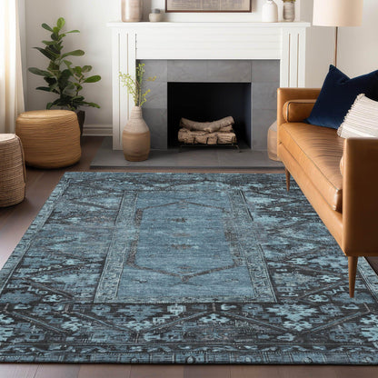 Haelaris Blue Washable Indoor-Outdoor Rug