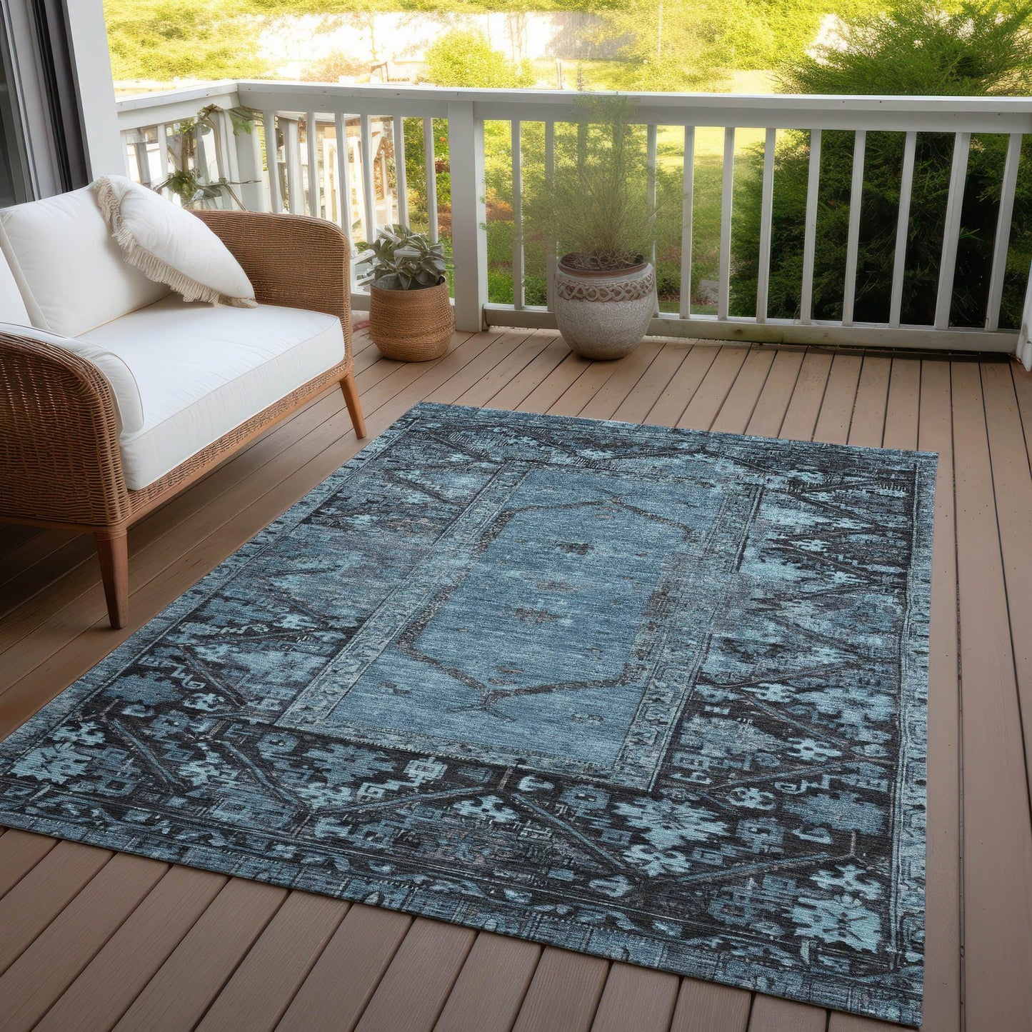 Haelaris Blue Washable Indoor-Outdoor Rug