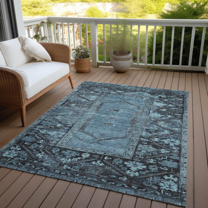 Haelaris Blue Washable Indoor-Outdoor Rug