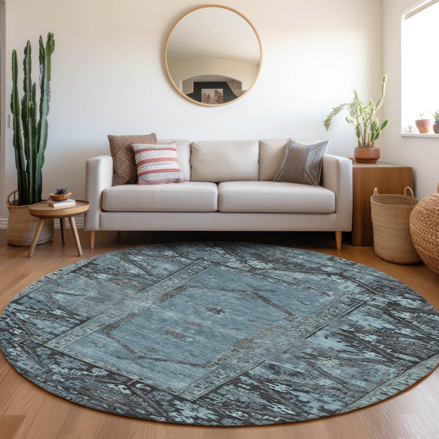 Haelaris Blue Washable Indoor-Outdoor Rug