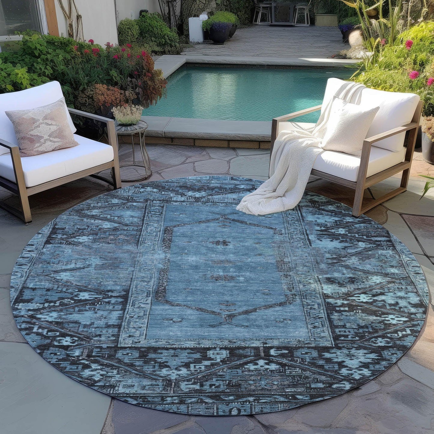 Haelaris Blue Washable Indoor-Outdoor Rug