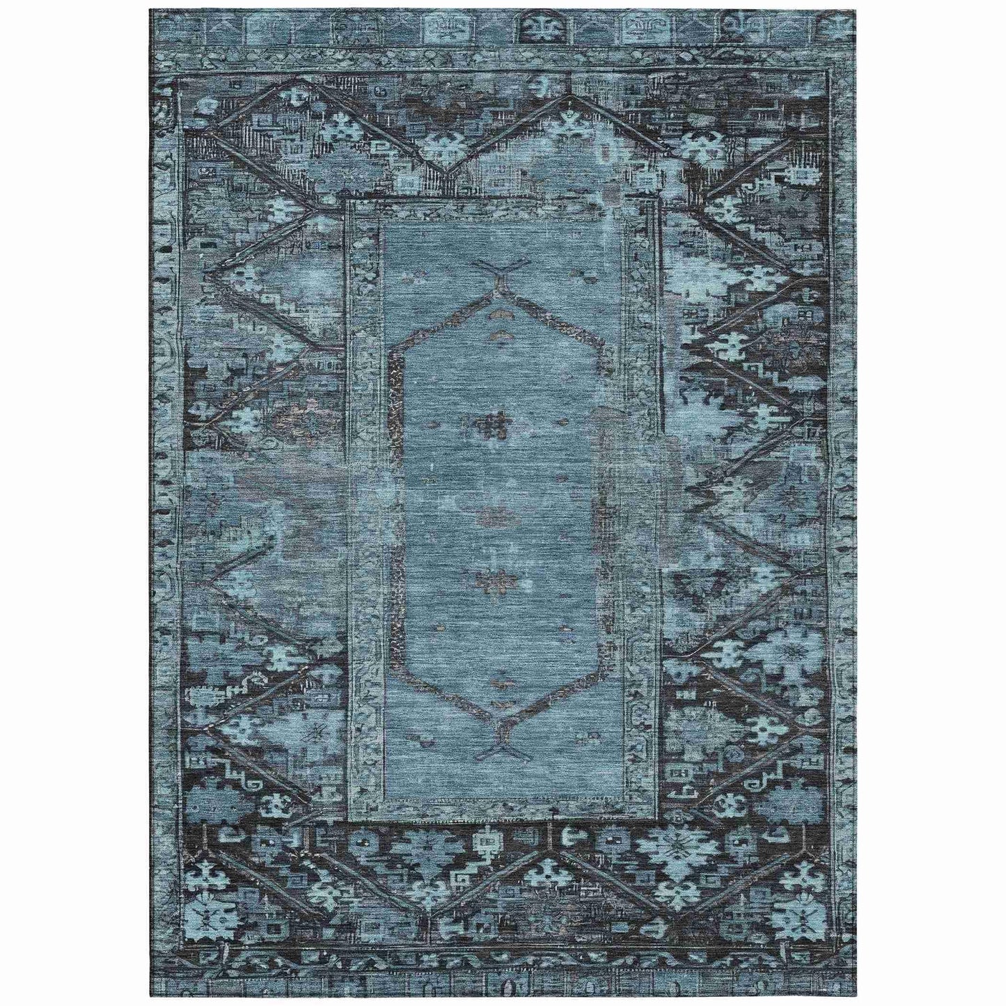 Haelaris Blue Washable Indoor-Outdoor Rug