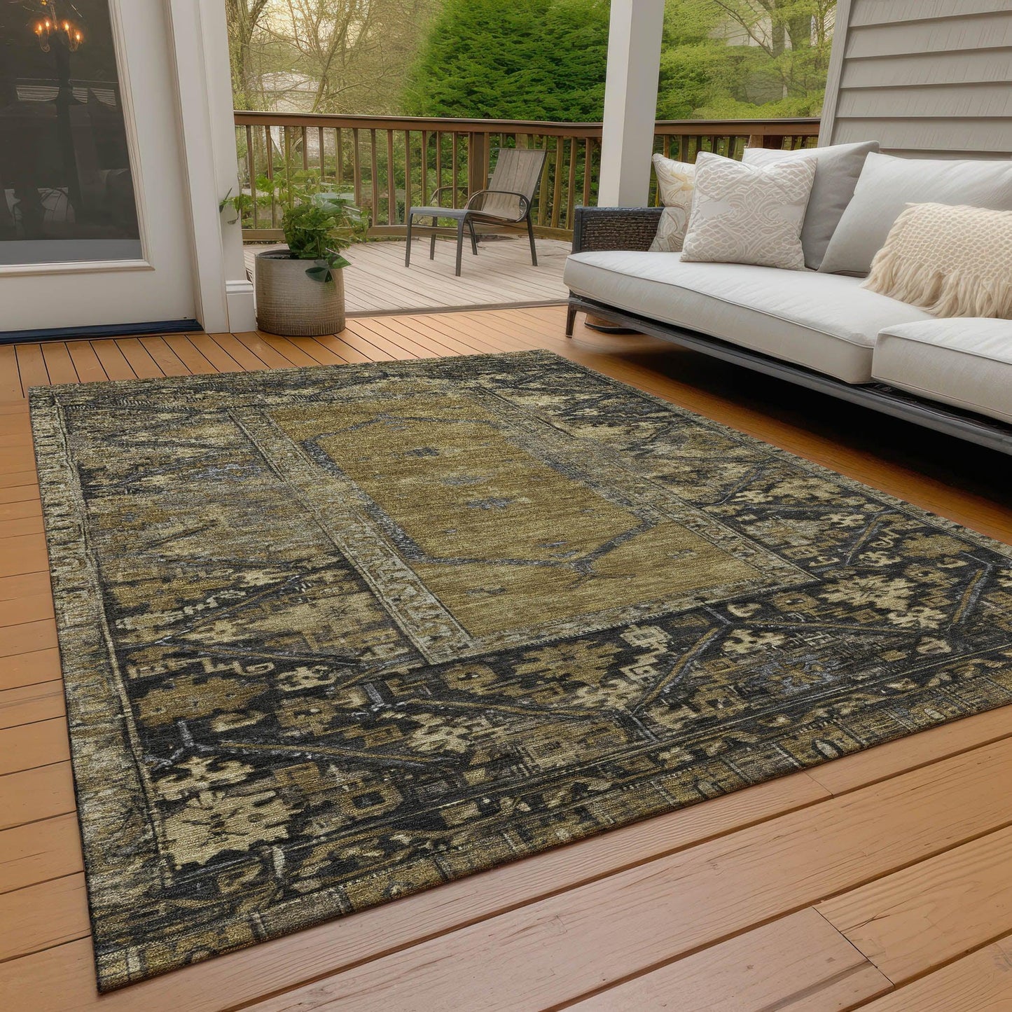 Haelaris Brown Washable Indoor-Outdoor Rug