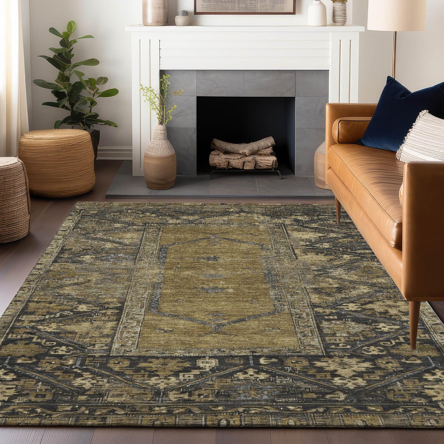 Haelaris Brown Washable Indoor-Outdoor Rug