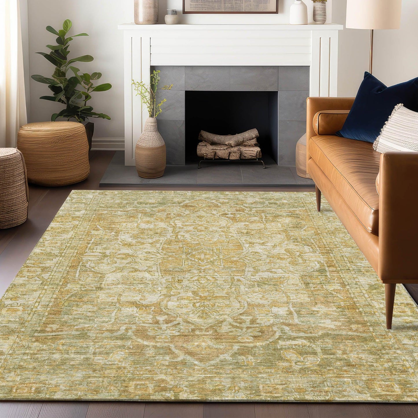 Haelas Brown Washable Indoor-Outdoor Rug