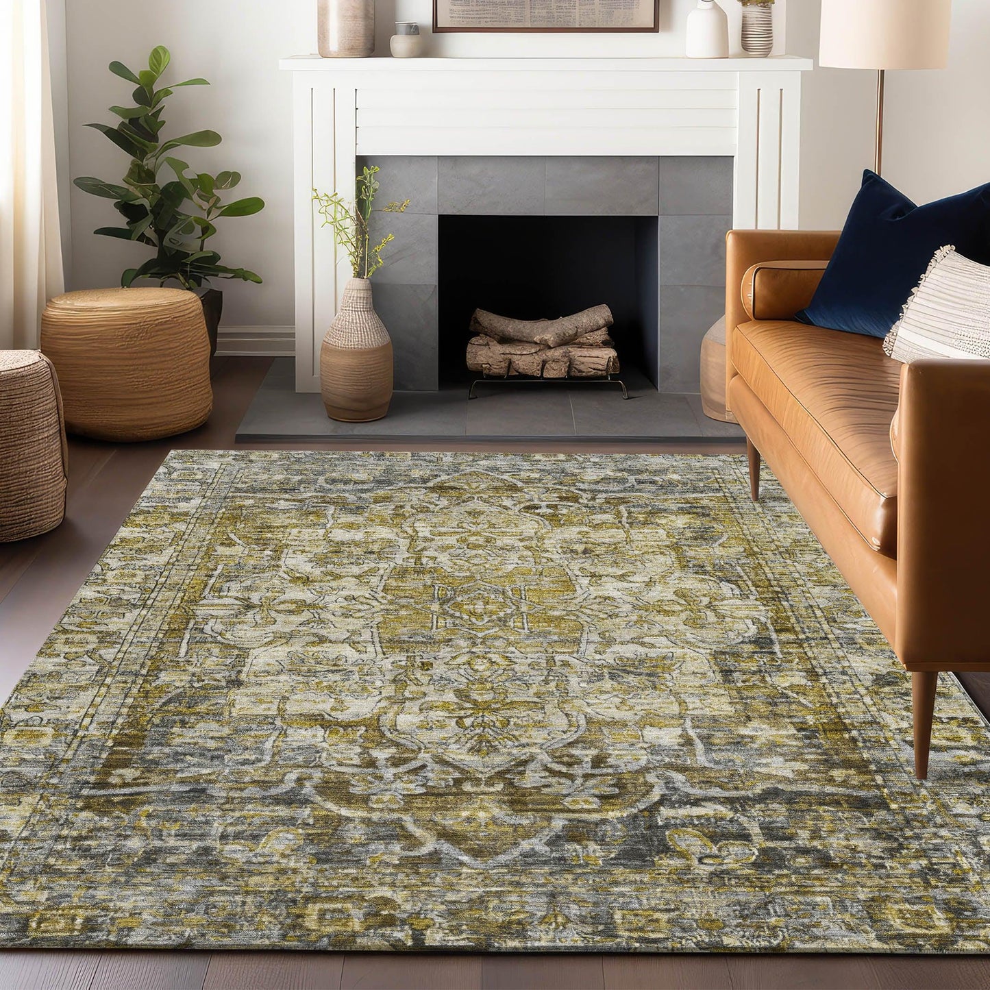 Haelas Gray Washable Indoor-Outdoor Rug