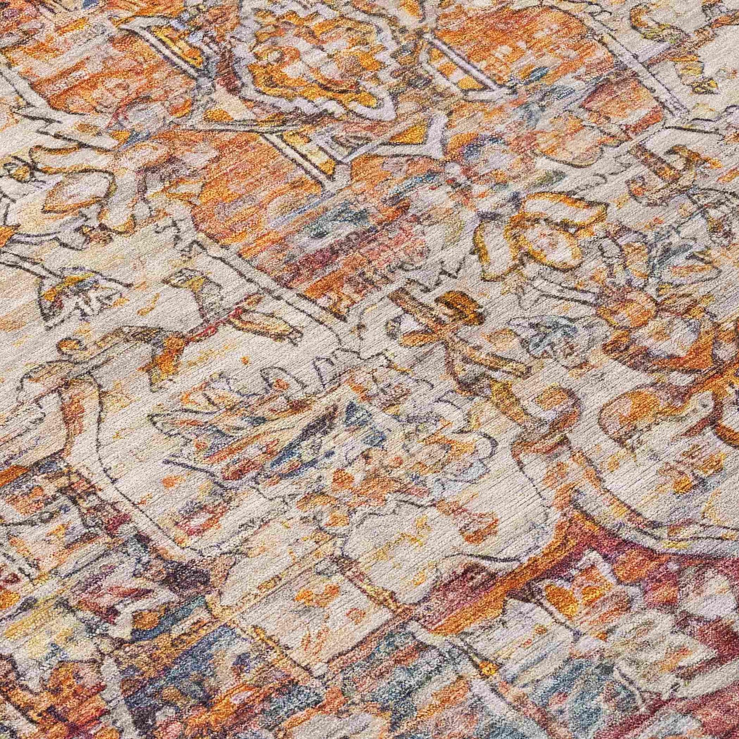 Haelas Orange Washable Indoor-Outdoor Rug