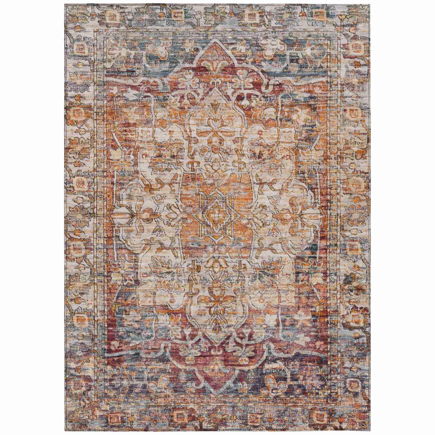 Haelas Orange Washable Indoor-Outdoor Rug