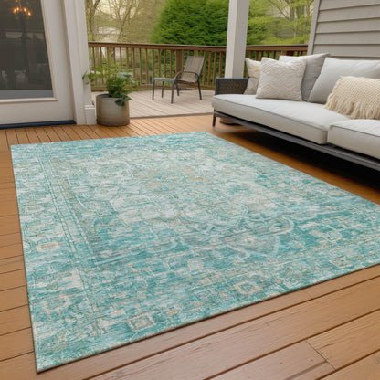 Haelas Teal Washable Indoor-Outdoor Rug