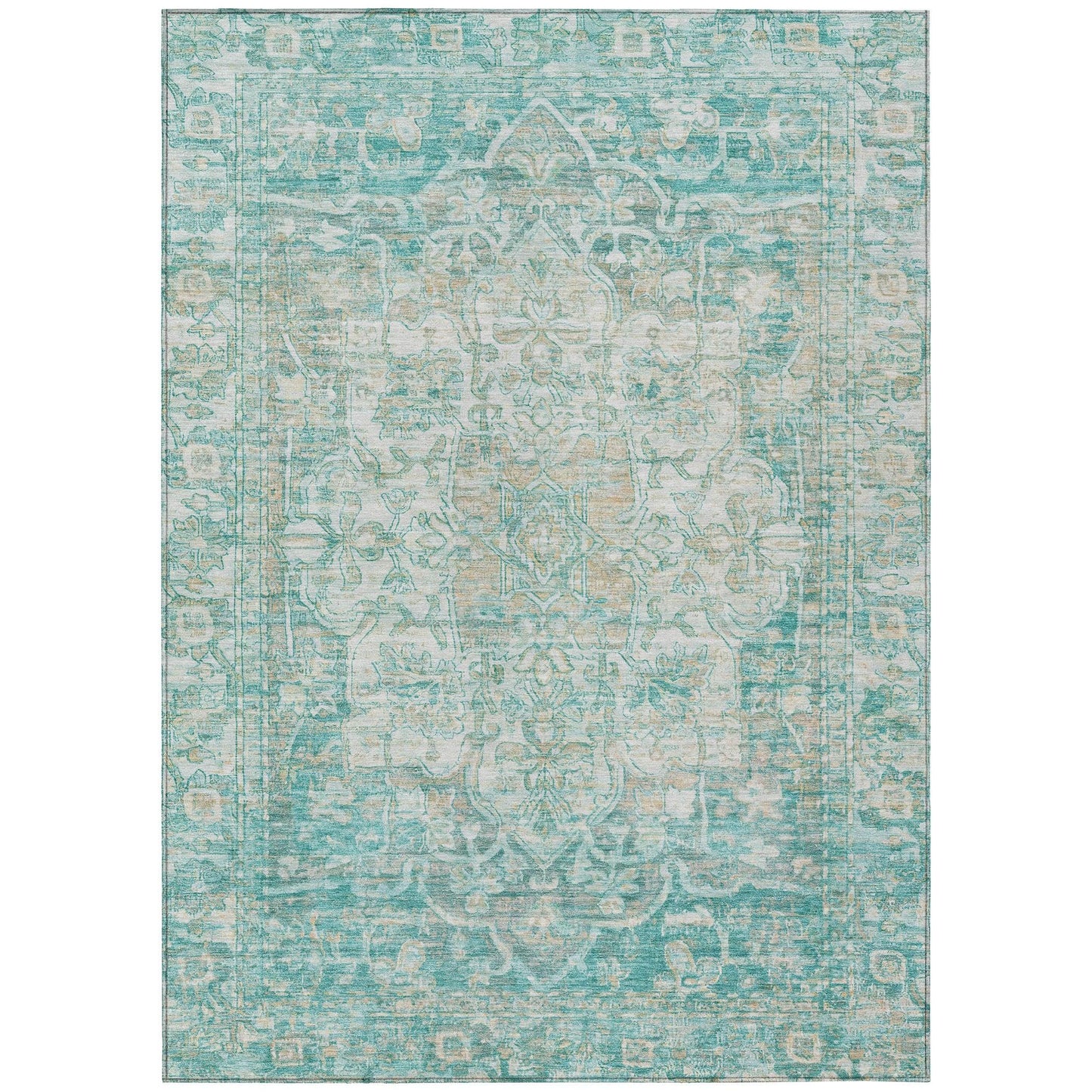 Haelas Teal Washable Indoor-Outdoor Rug