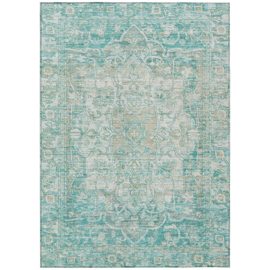 Haelas Teal Washable Indoor-Outdoor Rug