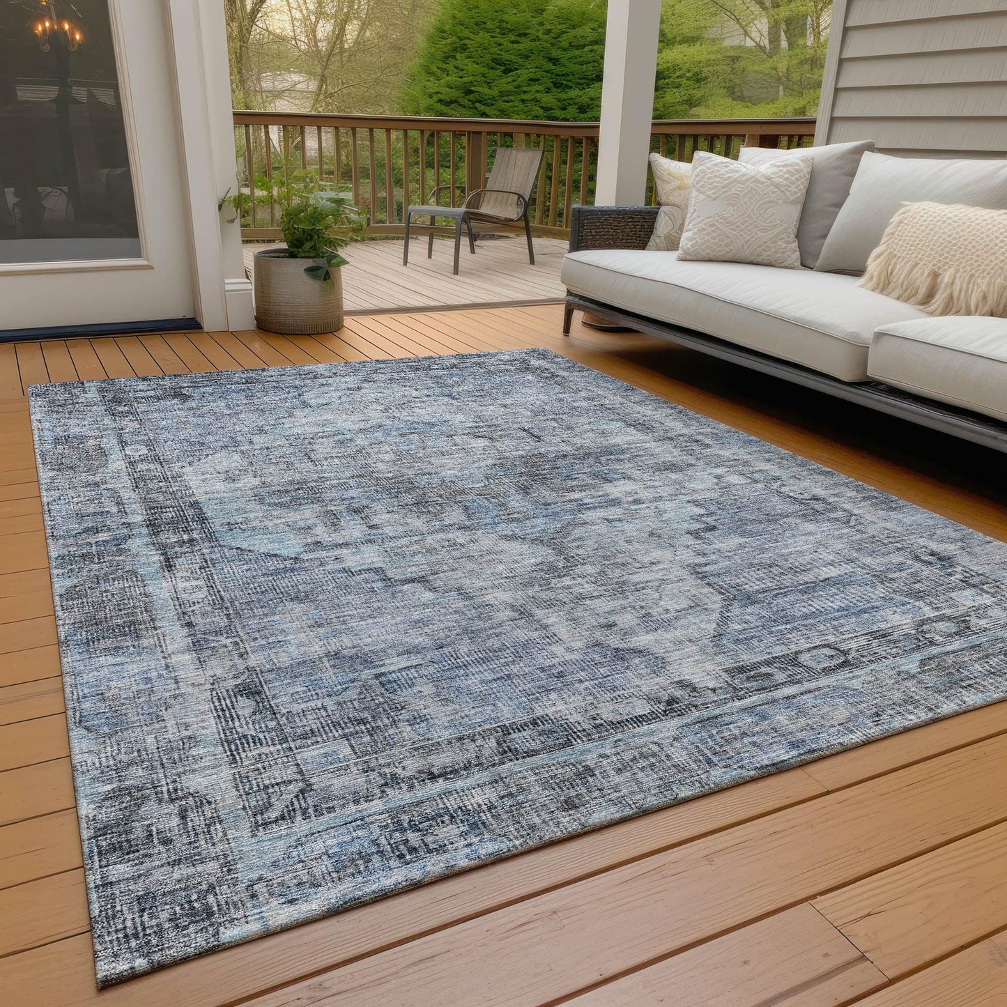 Haeleth Blue Washable Indoor-Outdoor Rug