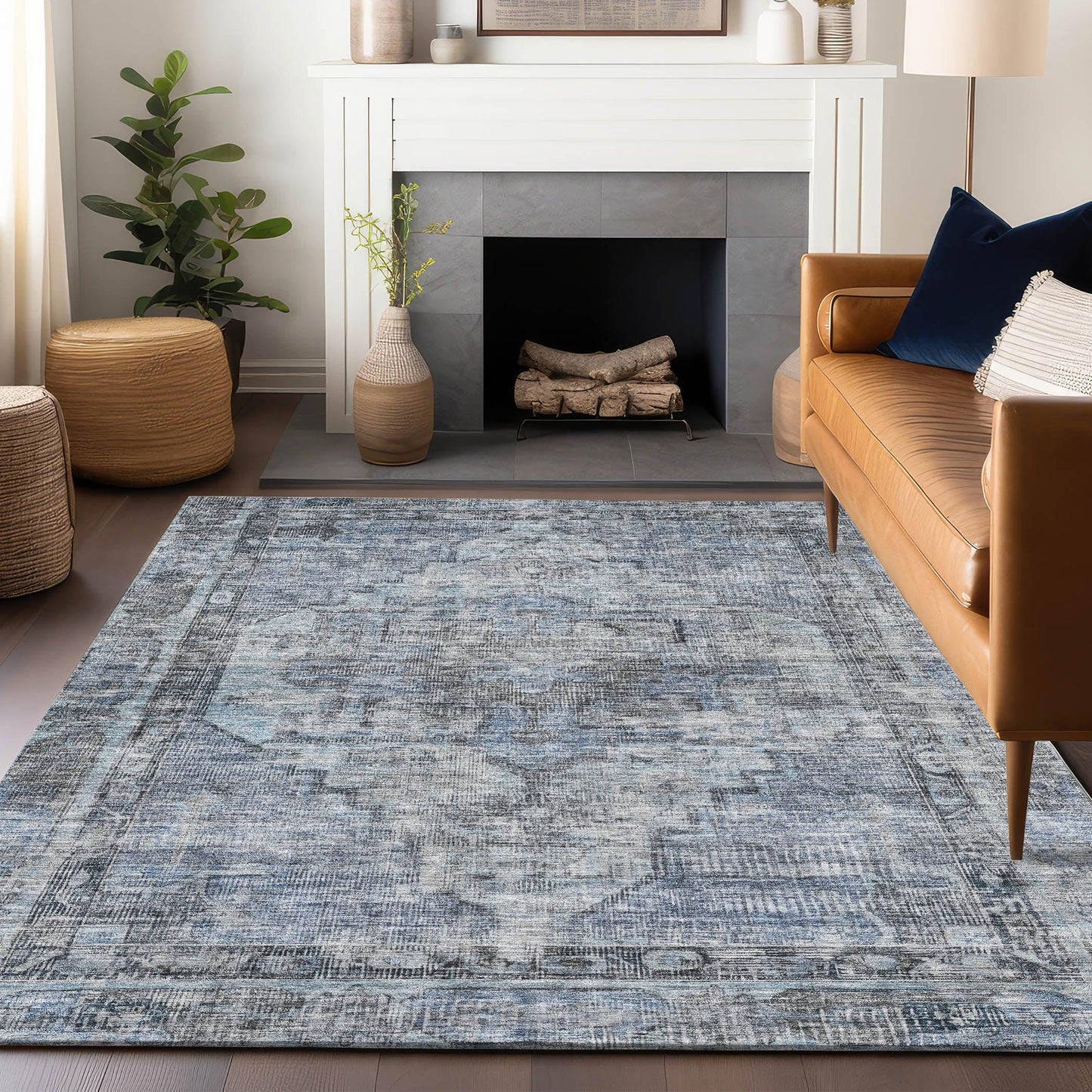 Haeleth Blue Washable Indoor-Outdoor Rug