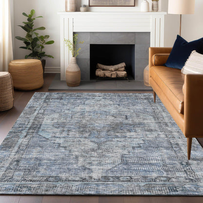 Haeleth Blue Washable Indoor-Outdoor Rug