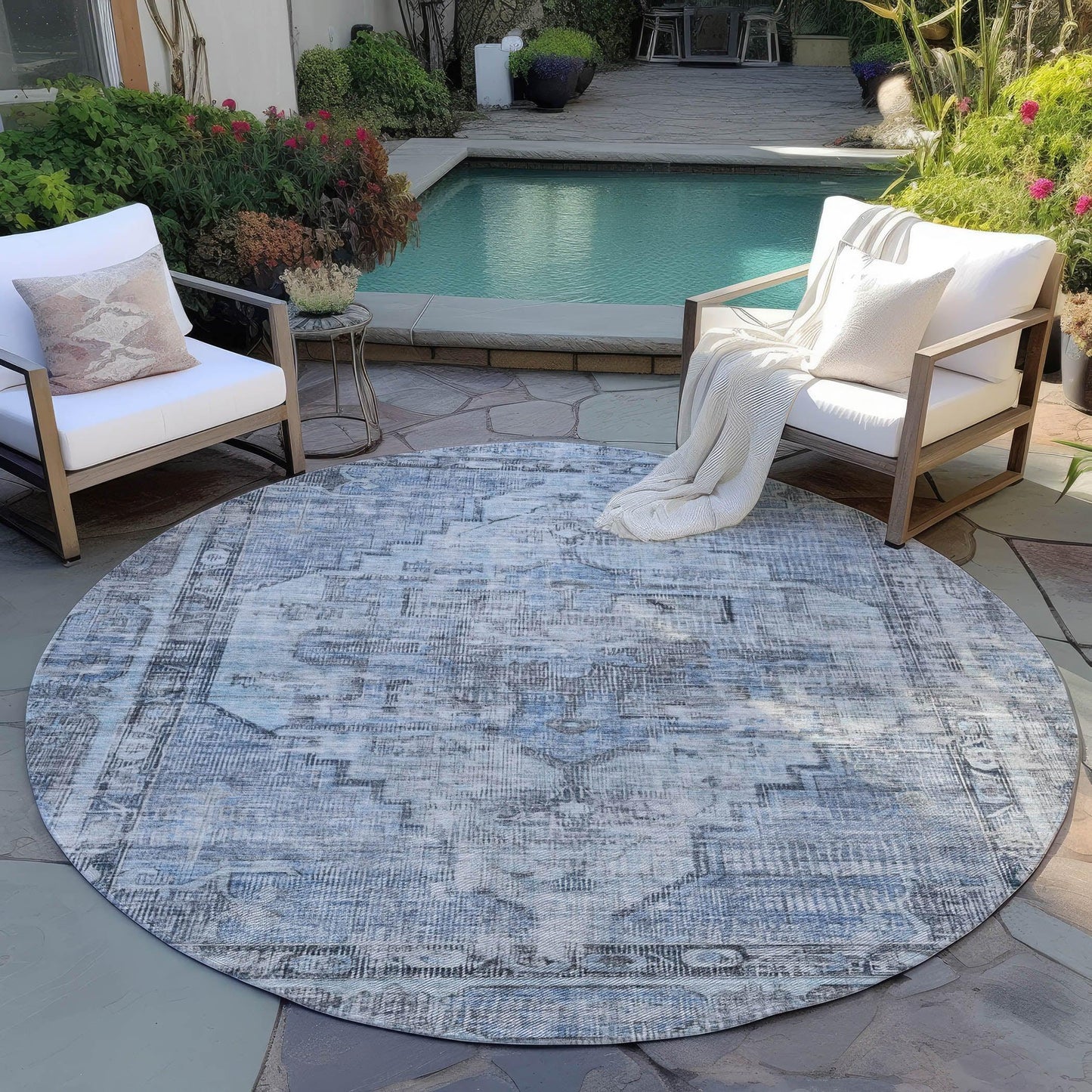 Haeleth Blue Washable Indoor-Outdoor Rug