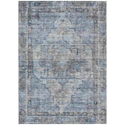 Haeleth Blue Washable Indoor-Outdoor Rug
