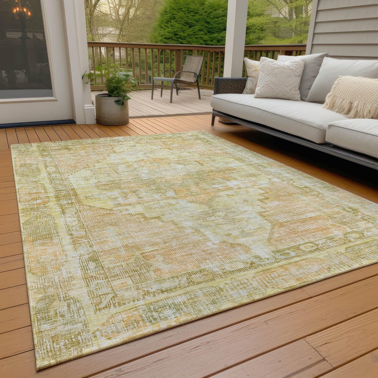 Haeleth Gold Washable Indoor-Outdoor Rug