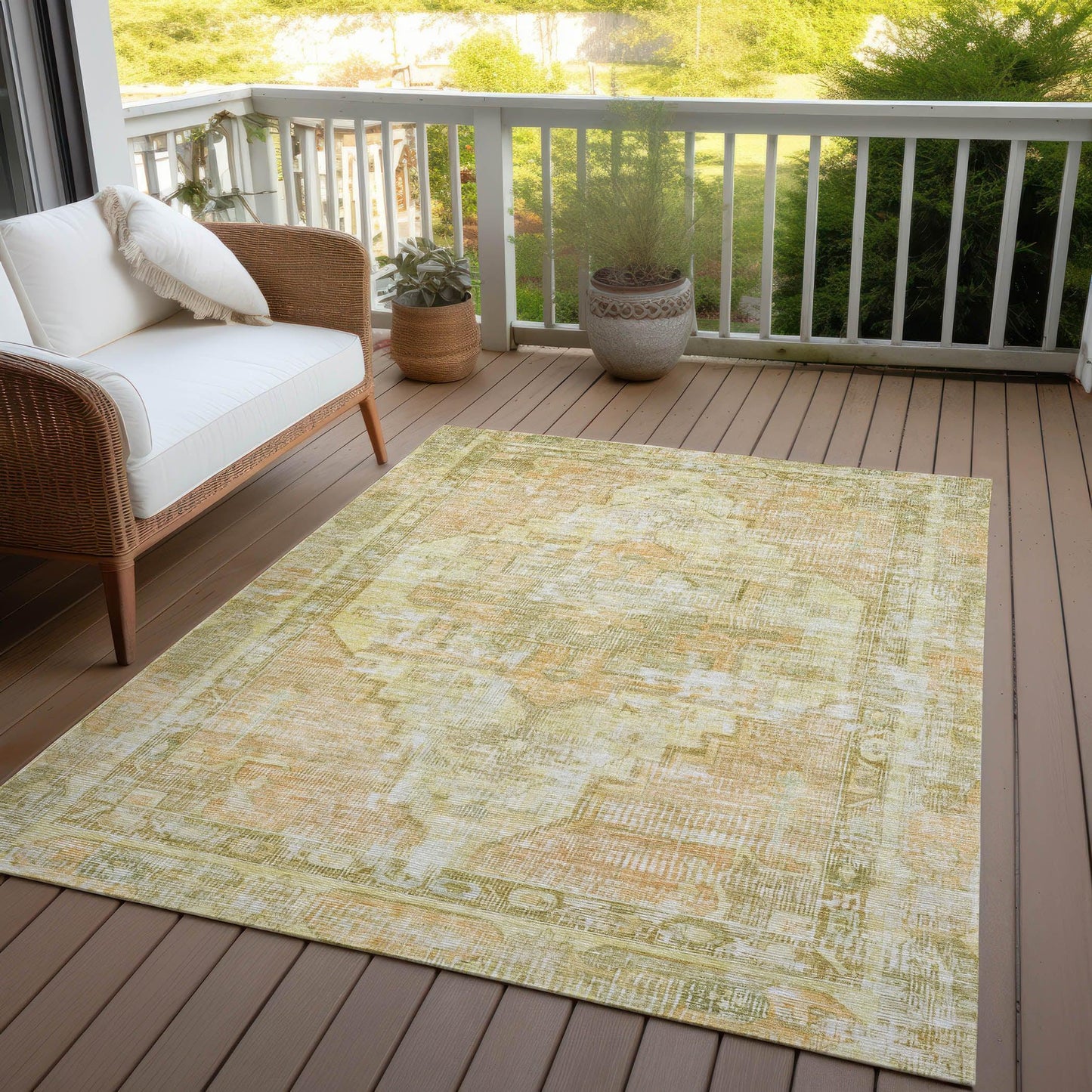 Haeleth Gold Washable Indoor-Outdoor Rug