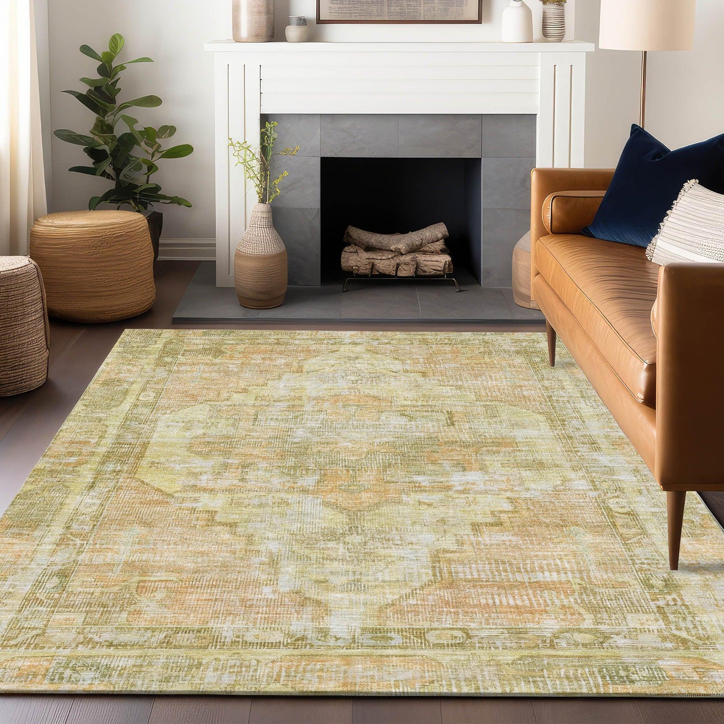 Haeleth Gold Washable Indoor-Outdoor Rug