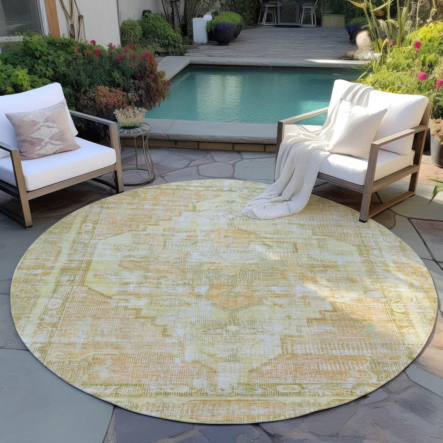 Haeleth Gold Washable Indoor-Outdoor Rug