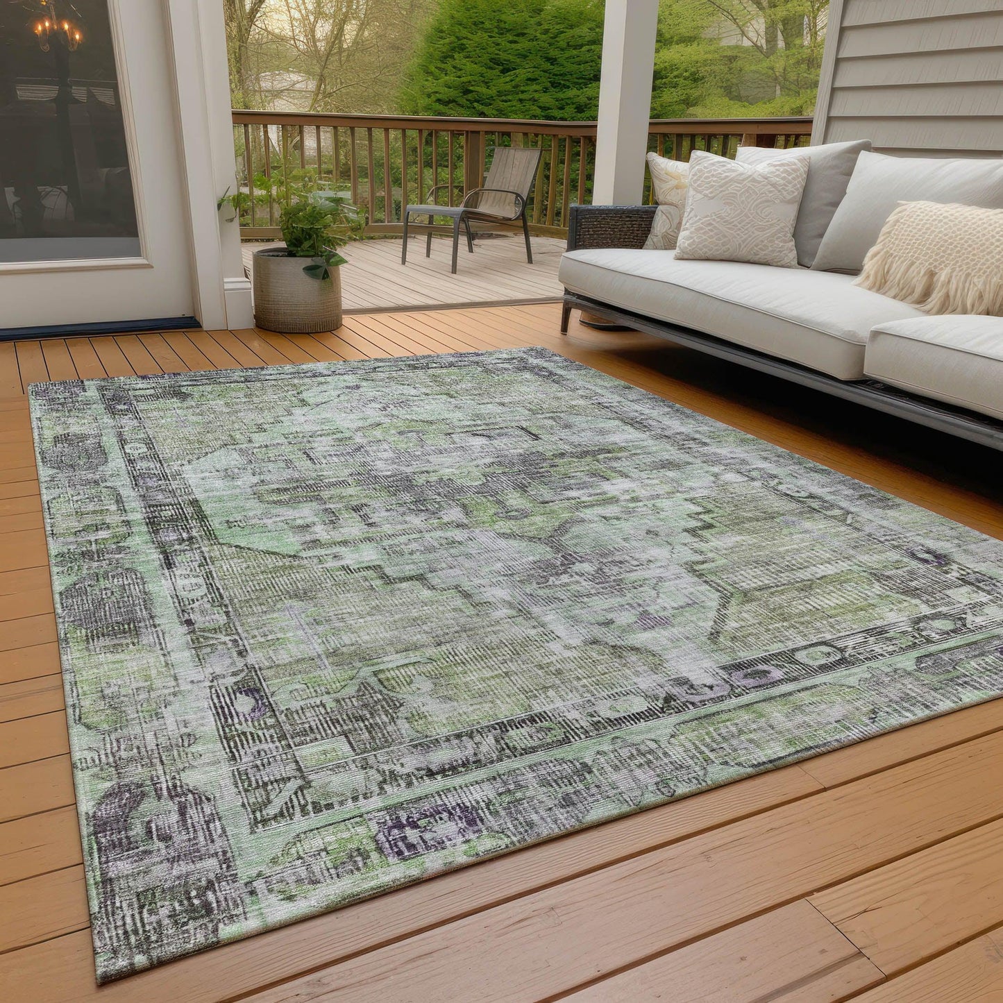 Haeleth Green Washable Indoor-Outdoor Rug