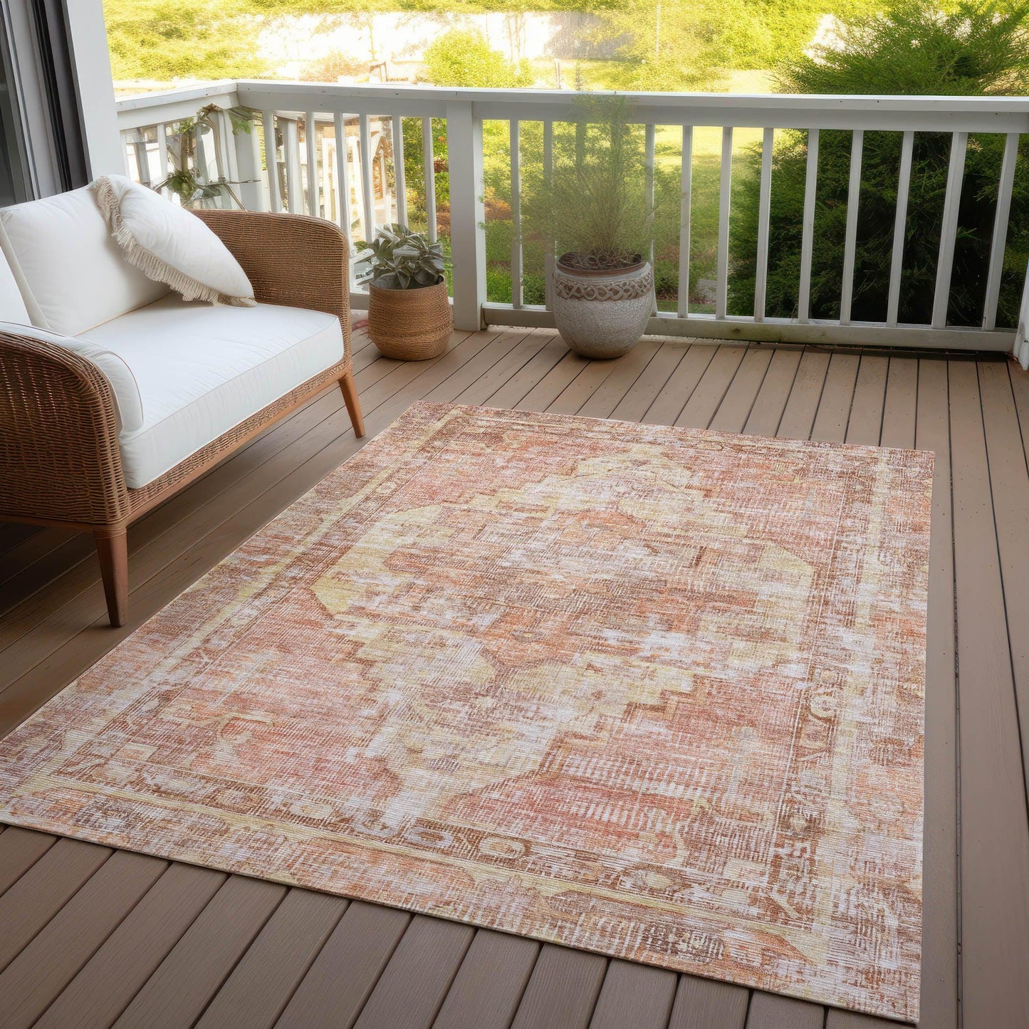 Haeleth Orange Washable Indoor-Outdoor Rug