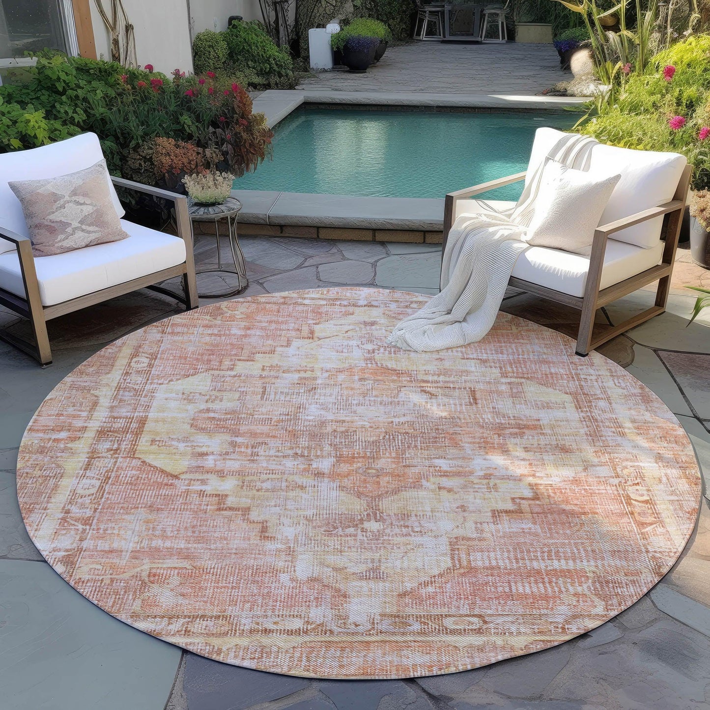 Haeleth Orange Washable Indoor-Outdoor Rug