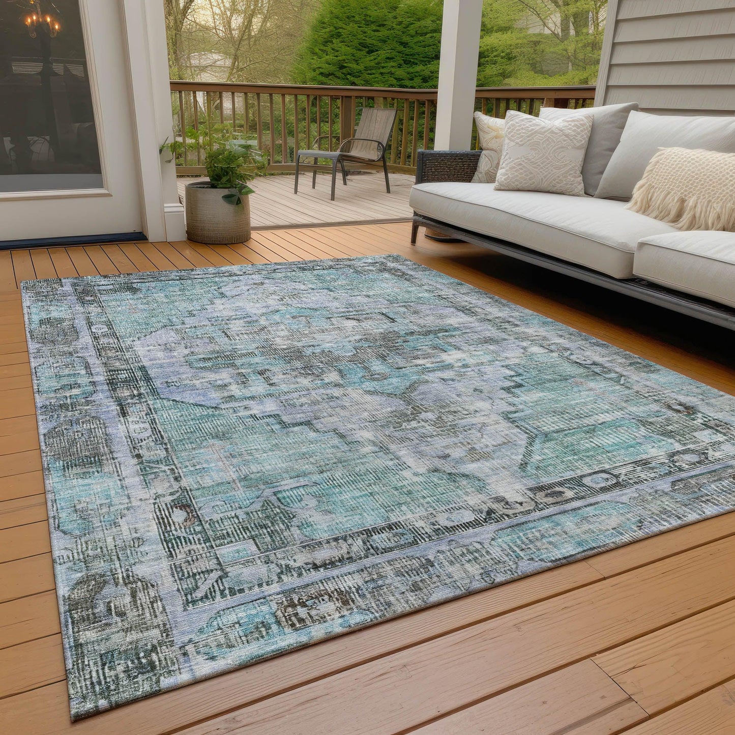 Haeleth Teal Washable Indoor-Outdoor Rug