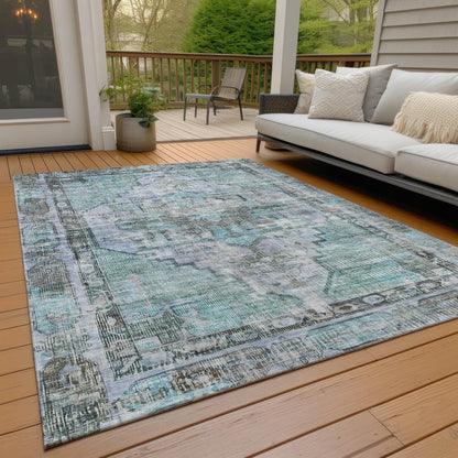 Haeleth Teal Washable Indoor-Outdoor Rug