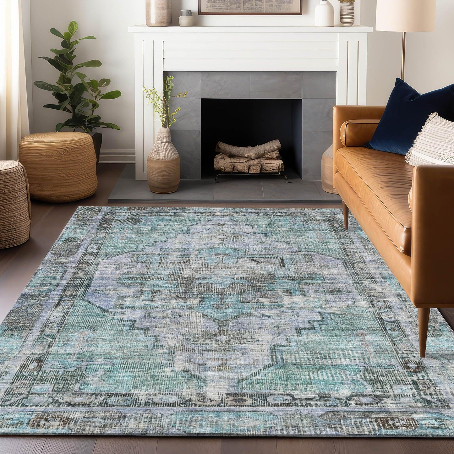 Haeleth Teal Washable Indoor-Outdoor Rug