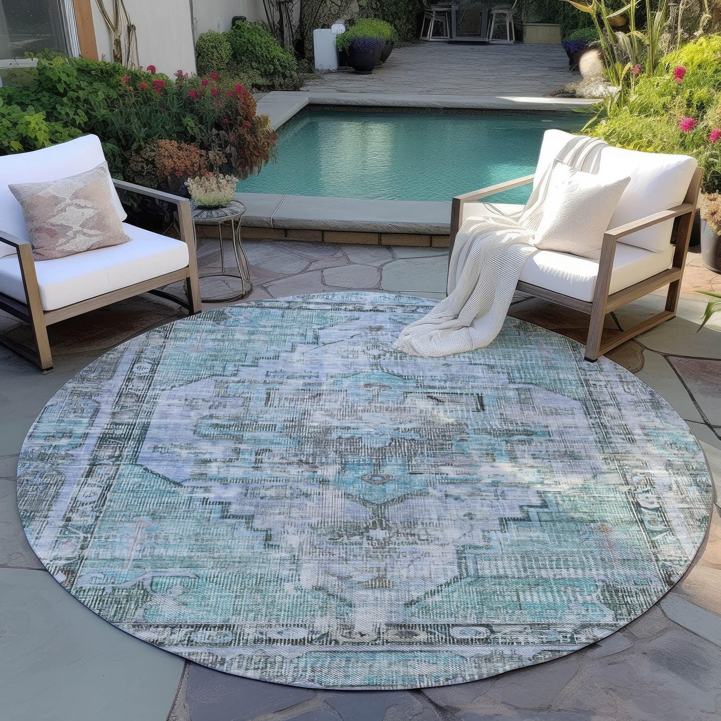 Haeleth Teal Washable Indoor-Outdoor Rug