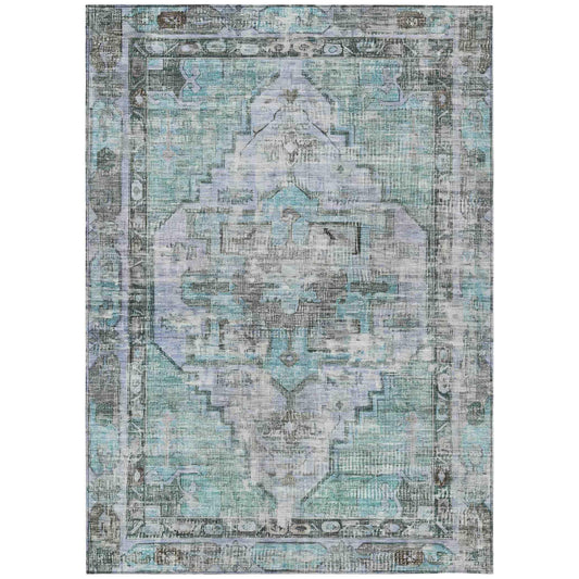 Haeleth Teal Washable Indoor-Outdoor Rug
