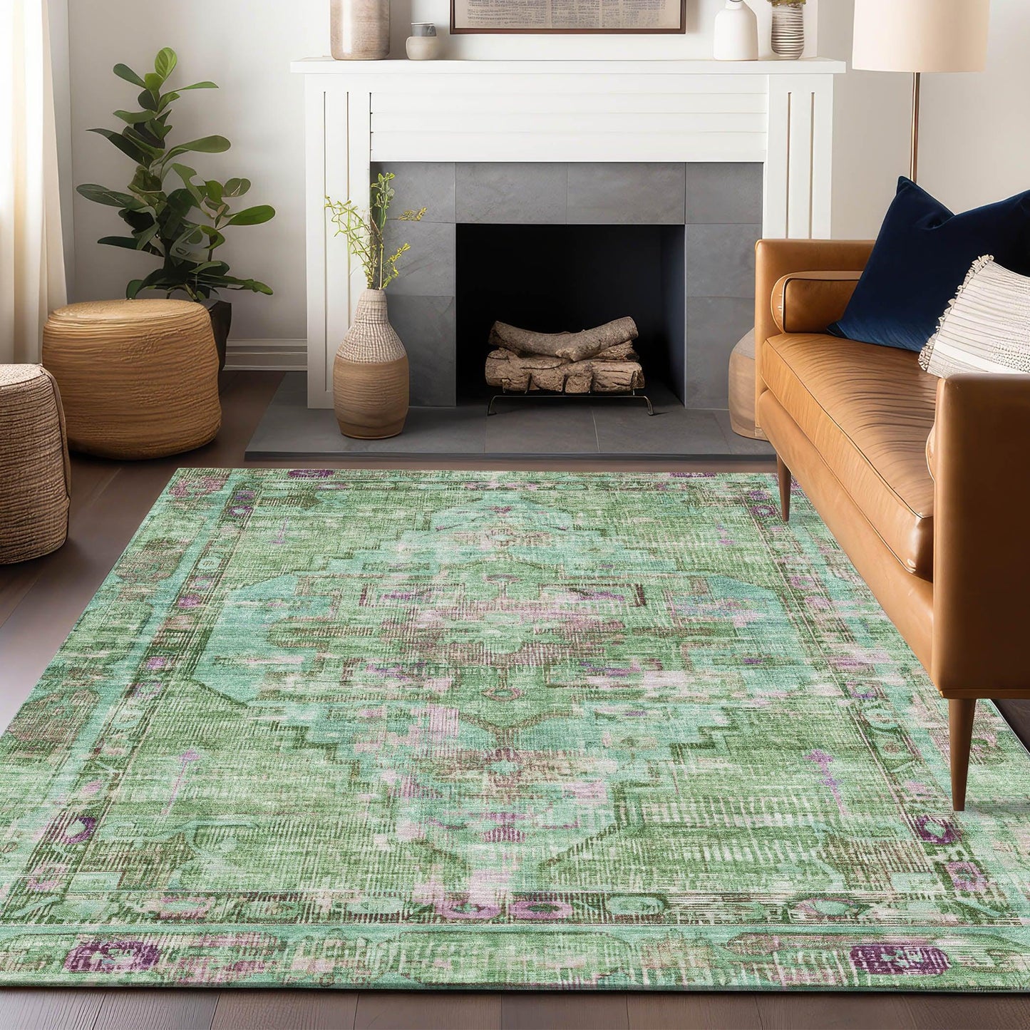 Haelien Aloe Washable Indoor-Outdoor Rug