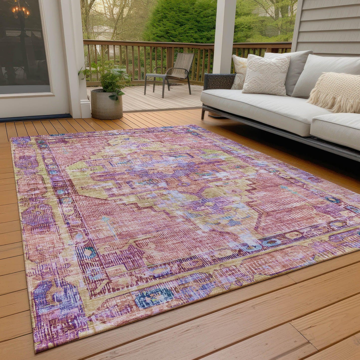Haelien Pink Washable Indoor-Outdoor Rug