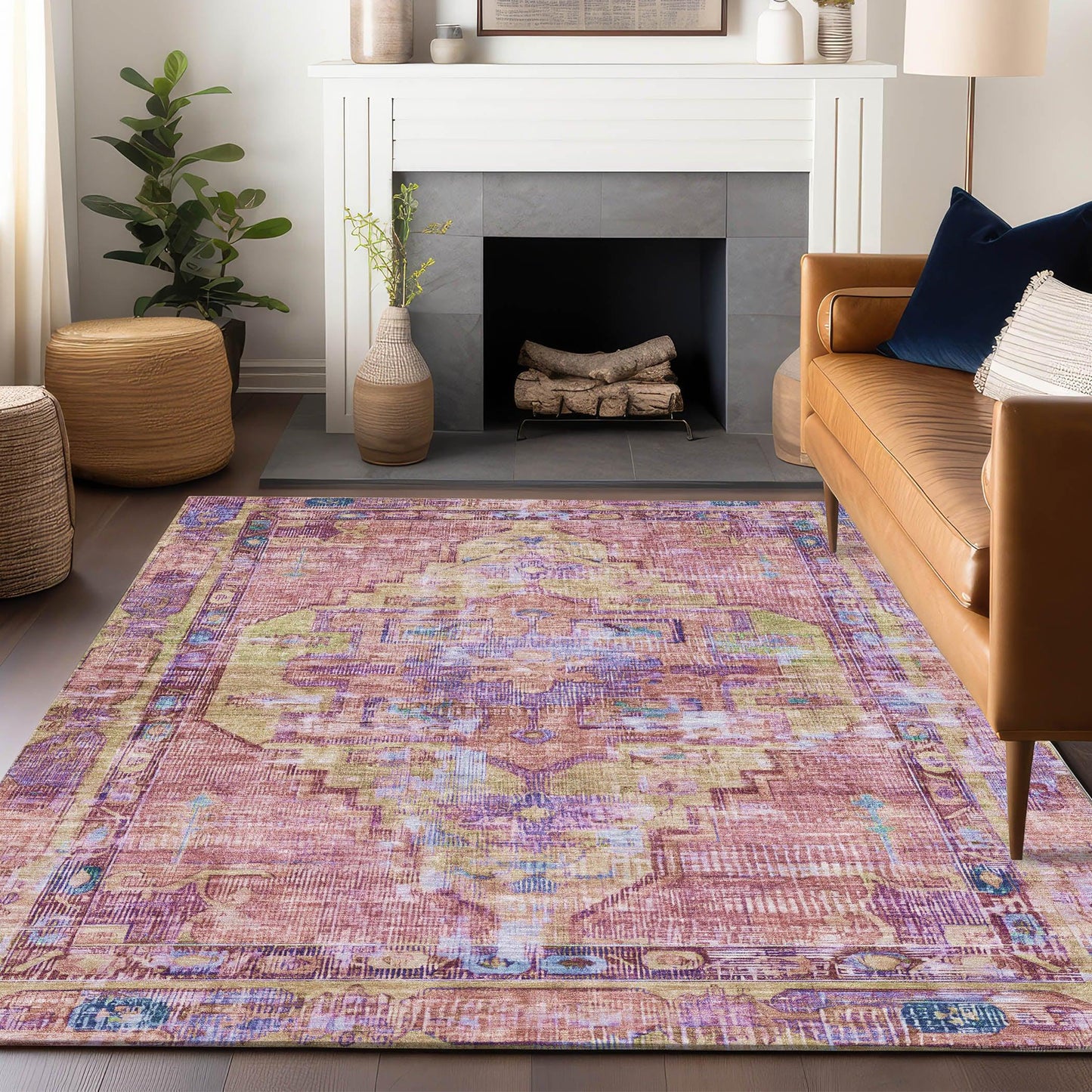 Haelien Pink Washable Indoor-Outdoor Rug
