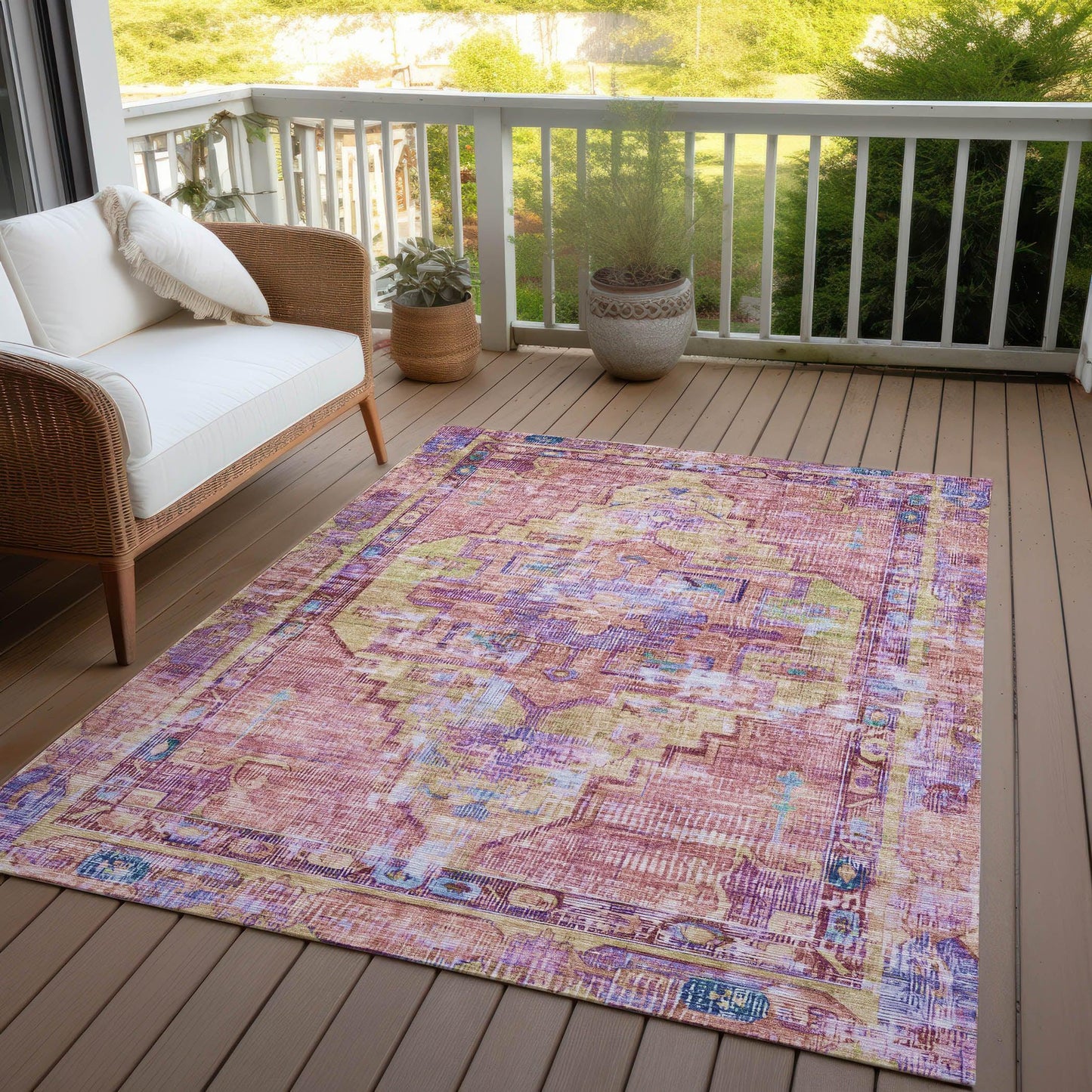 Haelien Pink Washable Indoor-Outdoor Rug