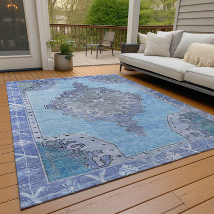 Haelion Blue Washable Indoor-Outdoor Rug