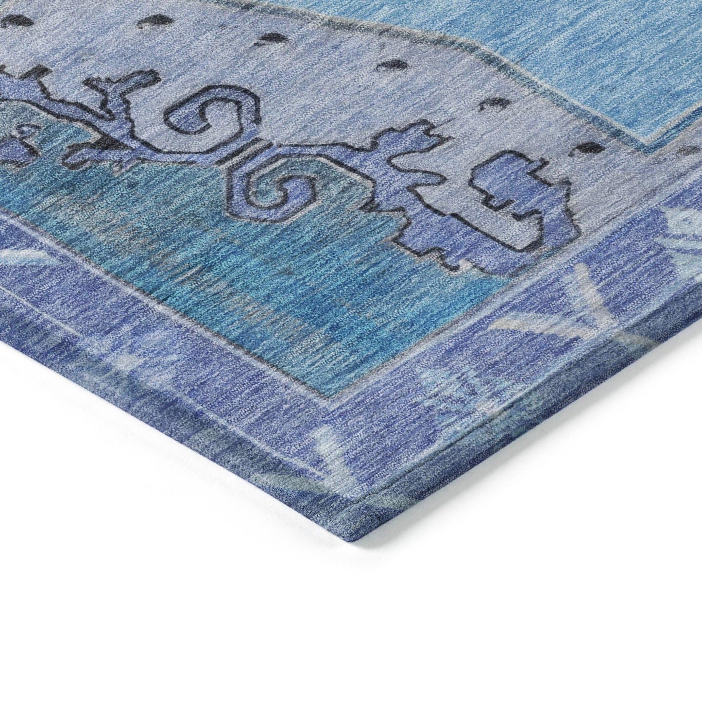 Haelion Blue Washable Indoor-Outdoor Rug