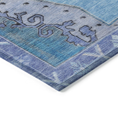 Haelion Blue Washable Indoor-Outdoor Rug