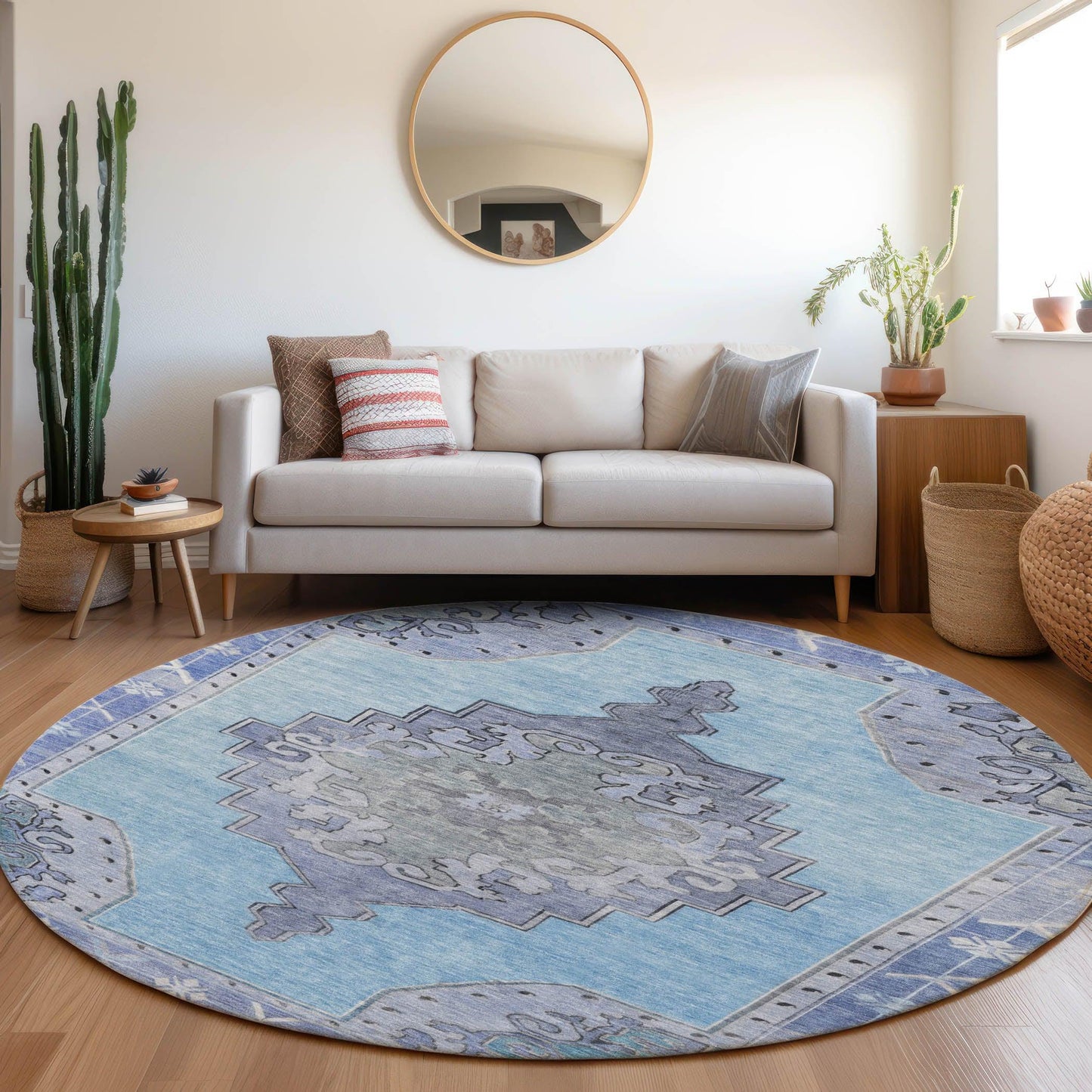 Haelion Blue Washable Indoor-Outdoor Rug