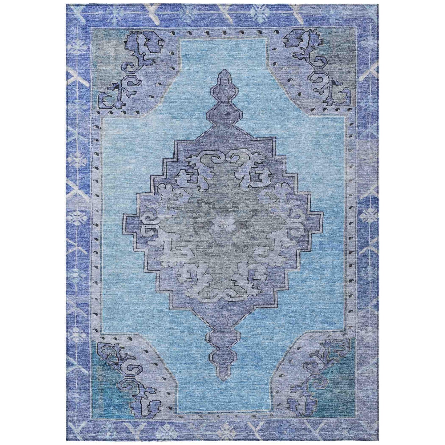 Haelion Blue Washable Indoor-Outdoor Rug