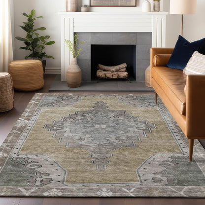 Haelion Brown Washable Indoor-Outdoor Rug