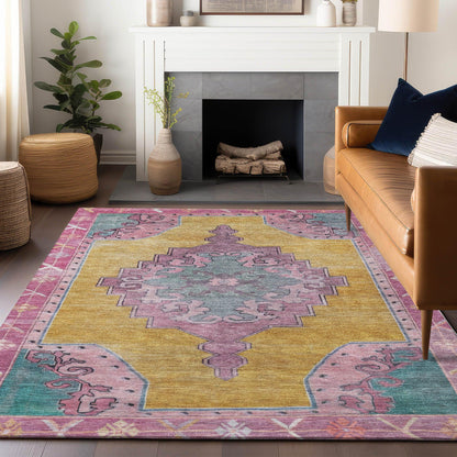Haelion Gold Washable Indoor-Outdoor Rug