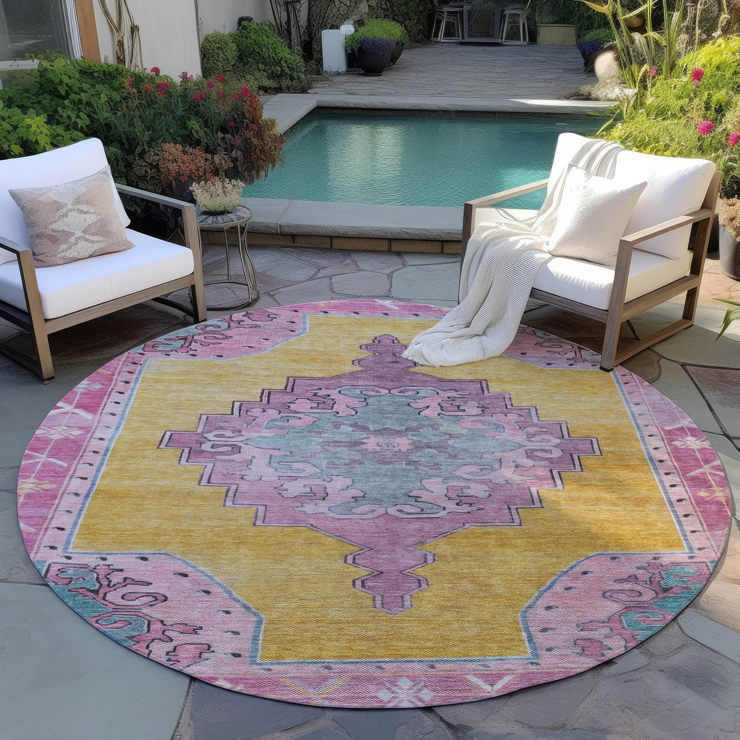 Haelion Gold Washable Indoor-Outdoor Rug