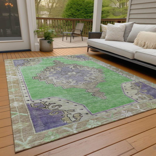 Haelion Green Washable Indoor-Outdoor Rug